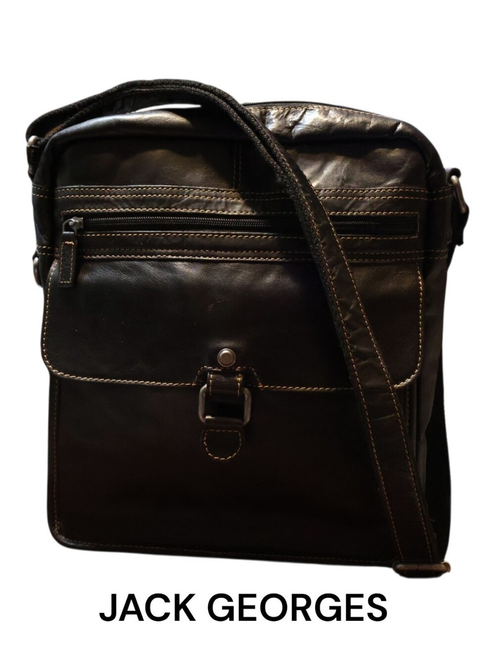 Jack Georges Voyager Black Leather Messenger Unisex Work Bag #7205